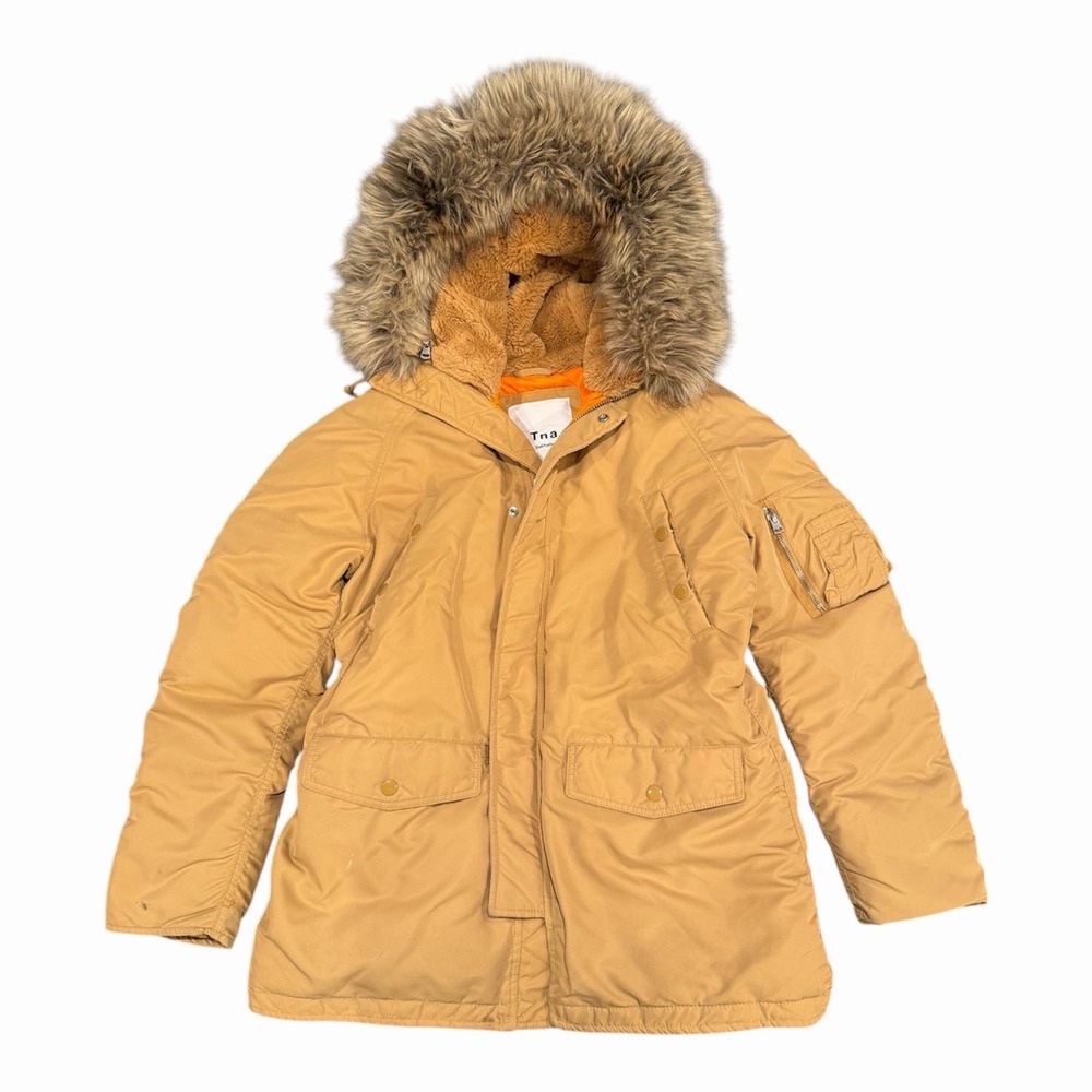TNA Oversized Solitude Parka Tan WARM jacket Sz XS‎ Down  Aritzia